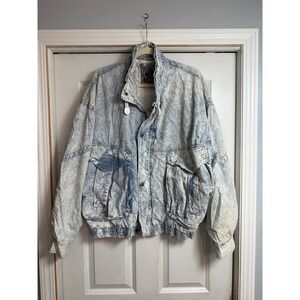 Vintage Dash Life's Adventures Acid Wash Denim Bomber Jacket XL Blue 80s 90s